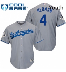 Youth Majestic Los Angeles Dodgers 4 Babe Herman Authentic Grey Road 2017 World Series Bound Cool Base MLB Jersey