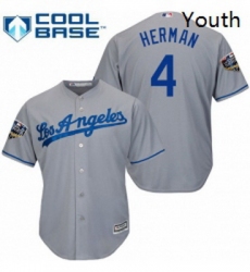 Youth Majestic Los Angeles Dodgers 4 Babe Herman Authentic Grey Road Cool Base 2018 World Series MLB Jersey