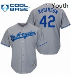 Youth Majestic Los Angeles Dodgers 42 Jackie Robinson Authentic Grey Road Cool Base MLB Jersey