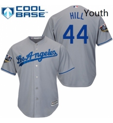 Youth Majestic Los Angeles Dodgers 44 Rich Hill Authentic Grey Road Cool Base 2018 World Series MLB Jersey 