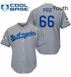 Youth Majestic Los Angeles Dodgers 66 Yasiel Puig Authentic Grey Road 2017 World Series Bound Cool Base MLB Jersey