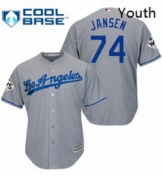 Youth Majestic Los Angeles Dodgers 74 Kenley Jansen Replica Grey Road 2017 World Series Bound Cool Base MLB Jersey