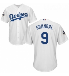 Youth Majestic Los Angeles Dodgers 9 Yasmani Grandal Authentic White Home 2017 World Series Bound Cool Base MLB Jersey