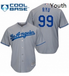 Youth Majestic Los Angeles Dodgers 99 Hyun Jin Ryu Authentic Grey Road Cool Base MLB Jersey