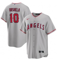 Men Los Angeles Angels 10 Gio Urshela Grey Cool Base Stitched Jersey