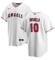 Men Los Angeles Angels 10 Gio Urshela White Cool Base Stitched Jersey