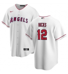 Men Los Angeles Angels 12 Aaron Hicks White Cool Base Stitched Jersey
