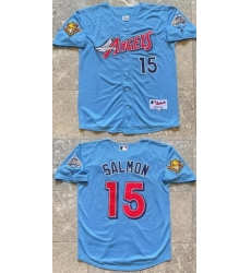 Men Los Angeles Angels  15 Tim Salmon Blue With 2001 American League Baseball Seasons 100th Anniversary Patch Stitched Baseball Jersey