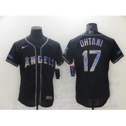 Men Los Angeles Angels 17 Ohtani Black Colorful Edition Elite 2021 Nike MLB Jersey