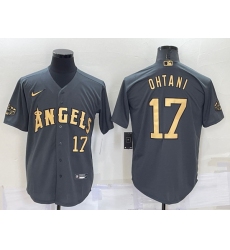 Men Los Angeles Angels 17 Shohei Ohtani 2022 All Star Charcoal Cool Base Stitched Jersey