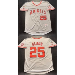 Men Los Angeles Angels  25 Troy Glaus Grey With 2002 World Series Patch Stitched Baseball Jersey