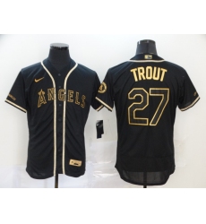 Men Nike Los Angeles Angels 27 Mike Trout Black Gold Cool Base Stitched Jersey