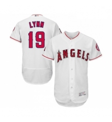 Mens Los Angeles Angels of Anaheim 19 Fred Lynn White Home Flex Base Authentic Collection Baseball Jersey