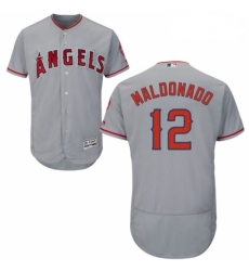 Mens Majestic Los Angeles Angels of Anaheim 12 Martin Maldonado Grey Flexbase Authentic Collection MLB Jersey