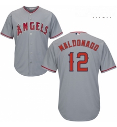 Mens Majestic Los Angeles Angels of Anaheim 12 Martin Maldonado Replica Grey Road Cool Base MLB Jersey