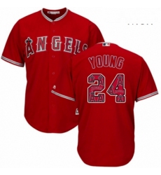 Mens Majestic Los Angeles Angels of Anaheim 24 Chris Young Authentic Red Team Logo Fashion Cool Base MLB Jersey 