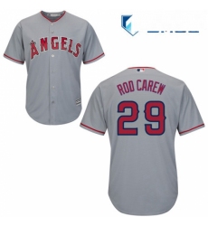 Mens Majestic Los Angeles Angels of Anaheim 29 Rod Carew Replica Grey Road Cool Base MLB Jersey