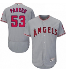Mens Majestic Los Angeles Angels of Anaheim 53 Blake Parker Grey Road Flex Base Collection 2018 World Series Jersey