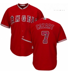 Mens Majestic Los Angeles Angels of Anaheim 7 Zack Cozart Authentic Red Team Logo Fashion Cool Base MLB Jersey 