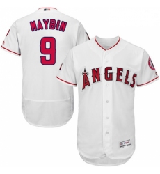 Mens Majestic Los Angeles Angels of Anaheim 9 Cameron Maybin White Flexbase Authentic Collection MLB Jersey