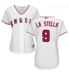 Angels #9 Tommy La Stella White Home Women Stitched Baseball Jersey