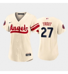 Women Los Angeles Angels 27 Mike Trout 2022 Cream City Connect Stitched Baseball Jersey 28Run Small 2