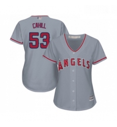 Womens Los Angeles Angels of Anaheim 53 Trevor Cahill Replica Grey Road Cool Base Baseball Jersey 