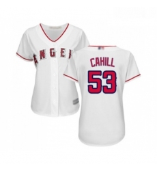 Womens Los Angeles Angels of Anaheim 53 Trevor Cahill Replica White Home Cool Base Baseball Jersey 
