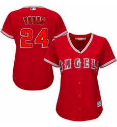 Womens Majestic Los Angeles Angels of Anaheim 24 Chris Young Authentic Red Alternate MLB Jersey 