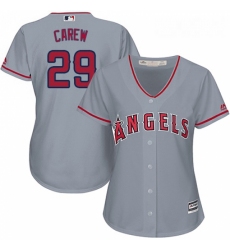 Womens Majestic Los Angeles Angels of Anaheim 29 Rod Carew Replica Grey Road Cool Base MLB Jersey