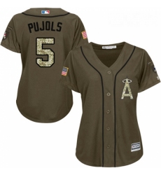 Womens Majestic Los Angeles Angels of Anaheim 5 Albert Pujols Replica Green Salute to Service MLB Jersey