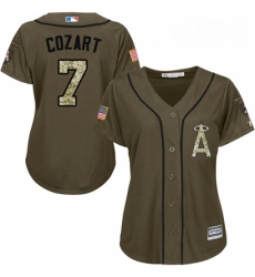 Womens Majestic Los Angeles Angels of Anaheim 7 Zack Cozart Replica Green Salute to Service MLB Jersey 