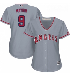 Womens Majestic Los Angeles Angels of Anaheim 9 Cameron Maybin Replica Grey Road Cool Base MLB Jersey