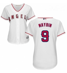Womens Majestic Los Angeles Angels of Anaheim 9 Cameron Maybin Replica White Home Cool Base MLB Jersey