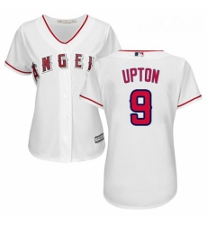 Womens Majestic Los Angeles Angels of Anaheim 9 Justin Upton Authentic White Home Cool Base MLB Jersey 