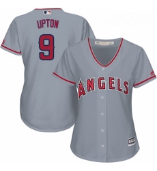 Womens Majestic Los Angeles Angels of Anaheim 9 Justin Upton Replica Grey Road Cool Base MLB Jersey 