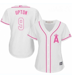 Womens Majestic Los Angeles Angels of Anaheim 9 Justin Upton Replica White Fashion Cool Base MLB Jersey 