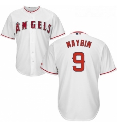 Youth Majestic Los Angeles Angels of Anaheim 9 Cameron Maybin Authentic White Home Cool Base MLB Jersey
