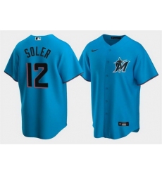 Men Miami Marlins 12 Jorge Soler Blue Cool Base Stitched jersey