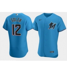 Men Miami Marlins 12 Jorge Soler Blue Flex Base Stitched jersey
