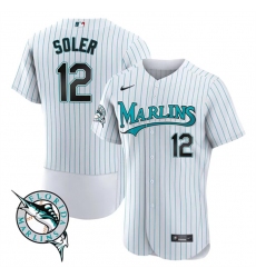 Men Miami Marlins 12 Jorge Soler White Flex Base Stitched Jersey