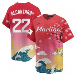 Men Miami Marlins 22 Sandy Alcantara Pink Japanese Heritage Night 2025 Limited Baseball Jersey