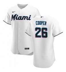 Men Miami Marlins 26 Garrett Cooper Men Nike White Home 2020 Flex Base Player MLB Jersey