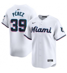 Men Miami Marlins 39 Eury P E9rez White 2024 Home Limited Stitched Baseball Jersey