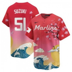 Men Miami Marlins 51 Ichiro Suzuki Pink Japanese Heritage Night 2025 Limited Baseball Jersey