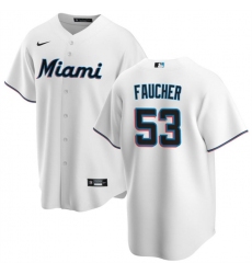 Men Miami Marlins 53 Calvin Faucher White Cool Base Stitched Baseball Jersey