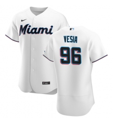 Men Miami Marlins 96 Alex Vesia Men Nike White Home 2020 Flex Base Player MLB Jersey