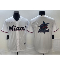 Men Miami Marlins White Team Big Logo Cool Base Stitched Baseball Jersey