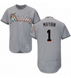 Mens Majestic Miami Marlins 1 Cameron Maybin Grey Road Flex Base Authentic Collection MLB Jersey