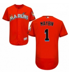 Mens Majestic Miami Marlins 1 Cameron Maybin Orange Alternate Flex Base Authentic Collection MLB Jersey